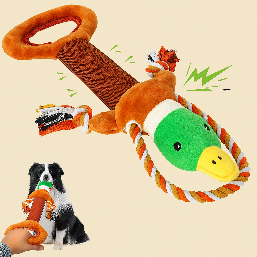 PetNovus Squeaky Tug Duck Toy for Dogs